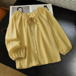Buddha Stones Spring Summer Casual Boho Crew Neck Drawstring Button-Up Solid Women's Long Sleeve Shirts