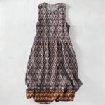 Buddha Stones Summer Casual Bohemian Ikat Geometric Pattern Women's Summer Sleeveless Midi Dress With Pockets