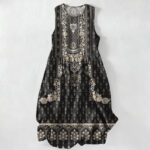 Buddha Stones Summer Casual Boho Ethnic Medallion Pattern Women's Summer Sleeveless Midi Dress With Pockets