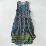 Buddha Stones Summer Casual Blue Bohemian Geometric Border Pattern Women's Summer Sleeveless Midi Dress With Pockets