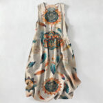 Buddha Stones Summer Casual Bohemian Mandala Feather Pattern Women's Summer Sleeveless Midi Dress With Pockets