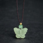 Buddha Stones Xiuyan Jade Butterfly Transformation Hand Carved Pendant Necklace