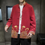 Buddha Stones Fall Winter Tang Style Vintage Frog Button Embroidery Clouds Pattern Cotton Men's Jacket