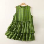 Buddha Stones Summer Casual Green Plaid Pattern Ruffles Cotton Tank Top Women's Sleeveless Shirts