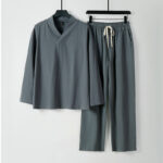 Buddha Stones Cross-Collars Cotton Linen Tang Suit Hanfu Top Pants Clothing Men's Set
