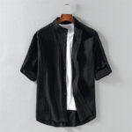Buddha Stones Summer Solid Men's Buttons Half Sleeve Shirt