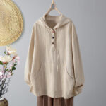 Buddha Stones Women's Plain Buttons Design Long Sleeve Hoodie With Pockets