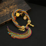 Buddha Stones Rainbow Braided String Om Mani Padme Hum Wisdom Tassel Bracelet