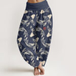 Buddha Stones Pure Cotton Swimming Koi Fish Women's Elastic Waist Harem Pants