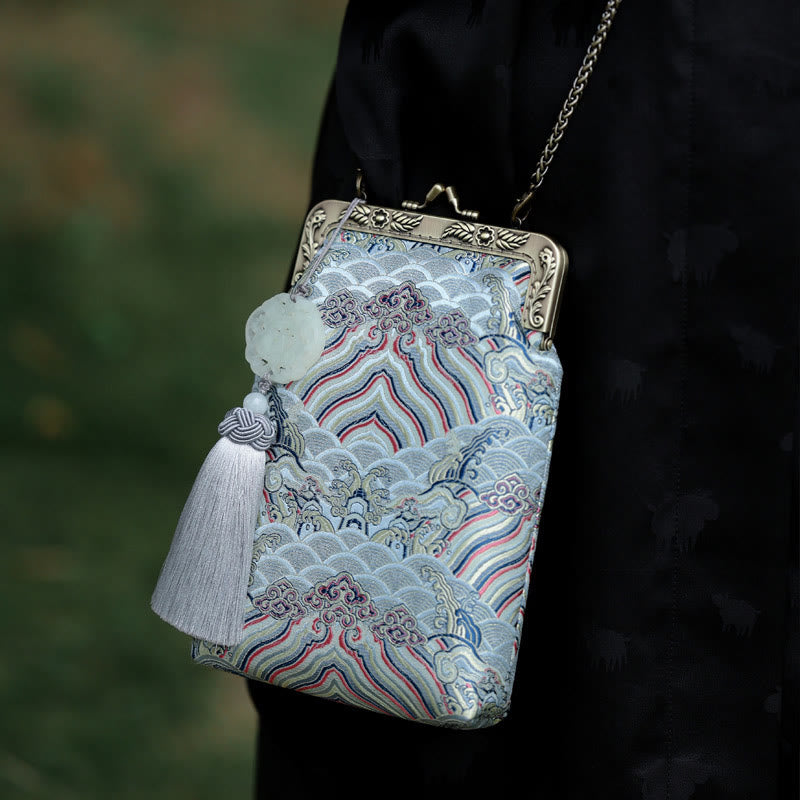 1d3fef46f9a6d51ad4f07903d18f2a87 Buddha Stones Small Blue Ocean Waves Metal Chain Crossbody Bag Shoulder Bag Cellphone Bag - Image 1
