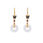 Buddha Stones FengShui White Jade Butterfly Fortune Earrings