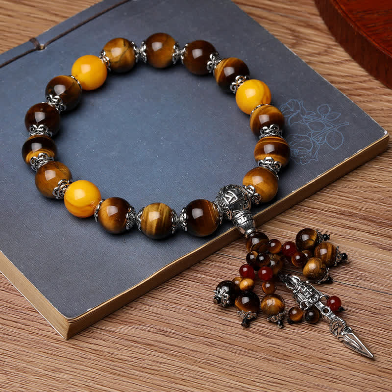25940c5a-c76d-493f-a0cc-c0311a515dc9 Buddha Stones Natural Tiger Eye Red Agate Dragon Vein Agate Stone Vajra Dorje Power Healing Bracelet Car Decoration - Image 1