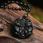 Buddha Stones Black Obsidian Double Pixiu Bead Rope Purification Necklace Pendant