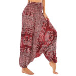 Buddha Stones Two Style Wear Elephant Pattern Loose Smocked Harem Trousers Jumpsuit Women's Yoga Pants