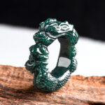 Buddha Stones Natural Jade Dragon Success Ring