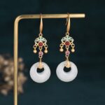 Buddha Stones FengShui White Jade Blessing Drop Earrings