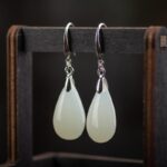Buddha Stones Hetian White Jade Water Drop Luck Blessing Dangle Earrings (Extra 30% Off | USE CODE: FS30)