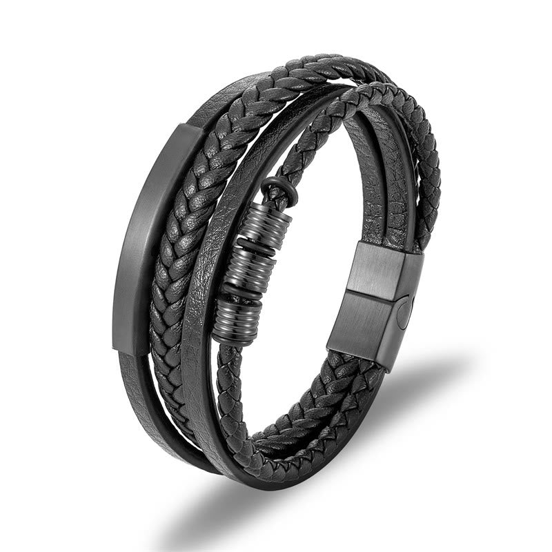 372e8254-d5da-42d4-a441-95753d930f94 Buddha Stones Leather Multi-Layer Titanium Steel Balance Braided Magnetic Buckle Bracelet - Image 1