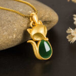 Buddha Stones Green Chalcedony Fox Pattern Courage Necklace Pendant