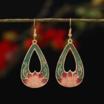 Buddha Stones Lotus Butterfly Flower Alloy Copper Enlightenment Drop Earrings