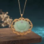 Buddha Stones Natural Jade Lotus Harmony Necklace Pendant