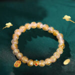 Buddha Stones Tibetan Incense Ash Liuli Glass Bead Lucky Fortune Fu Character Charm Bracelet