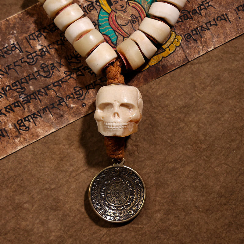 Buddha Stones Tibetan Natural Yak Bone The Lord Of The Corpse Forest Dice Chinese Zodiac Nine Palaces Eight Diagrams Strength Wrist Mala (Extra 35% Off | USE CODE: FS35)