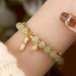 Buddha Stones Natural Hetian Jade Prosperity Lotus Bamboo Charm Bracelet