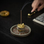 Buddha Stones Small Treasure Bowl Lucky Bag Bagua Tray Healing Ceramic Stick Incense Burner Decoration