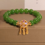 Buddha Stones Green Jade Dreamcatcher Four Leaf Clover Luck Bracelet