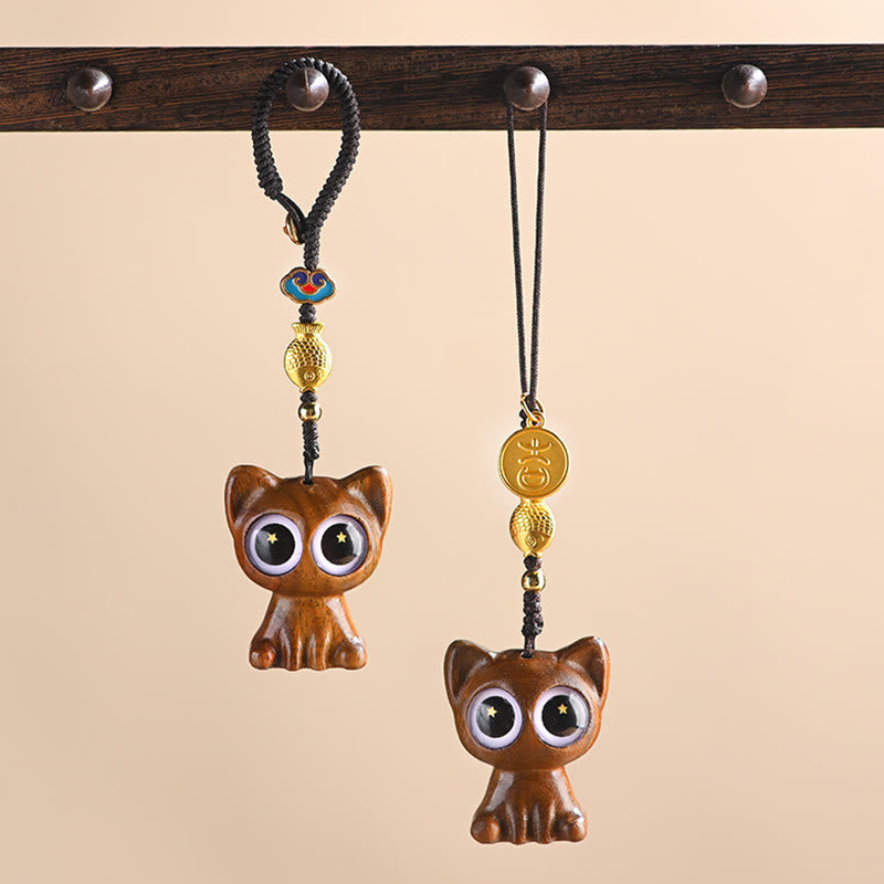 94c1ea26-4677-4eb7-bbef-66ab7788ec26 Buddha Stones Green Sandalwood Lucky Cat Koi Fish Cure Key Chain Phone Hanging Decoration - Image 1