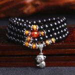 Chinese Zodiac 108 Beads Black Obsidian Tiger Eye Fortune Mala Bracelet
