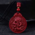 Buddha Stones Year of the Dragon Natural Cinnabar Dragon Protection Necklace Pendant
