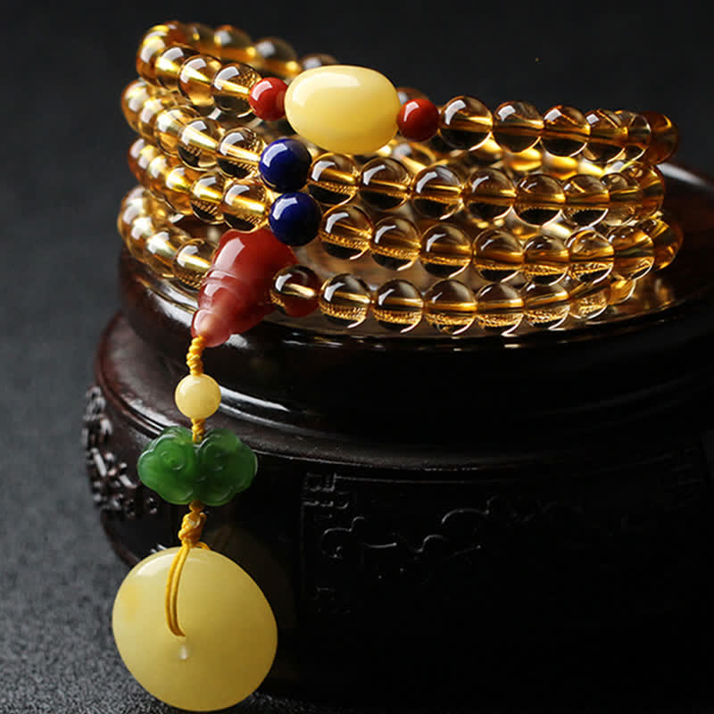 108 Mala Beads Citrine Amber PiXiu Bracelet