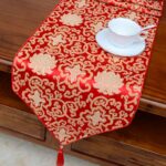 Buddha Stones Prayer Altar Flower Vajra Dragon Pattern Tibetan Auspicious Symbols Tassels Jacquard Table Runner