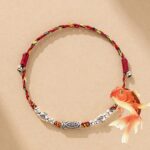 Buddha Stones 925 Sterling Silver Luck Koi Fish Braided Colorful String Bracelet Anklet