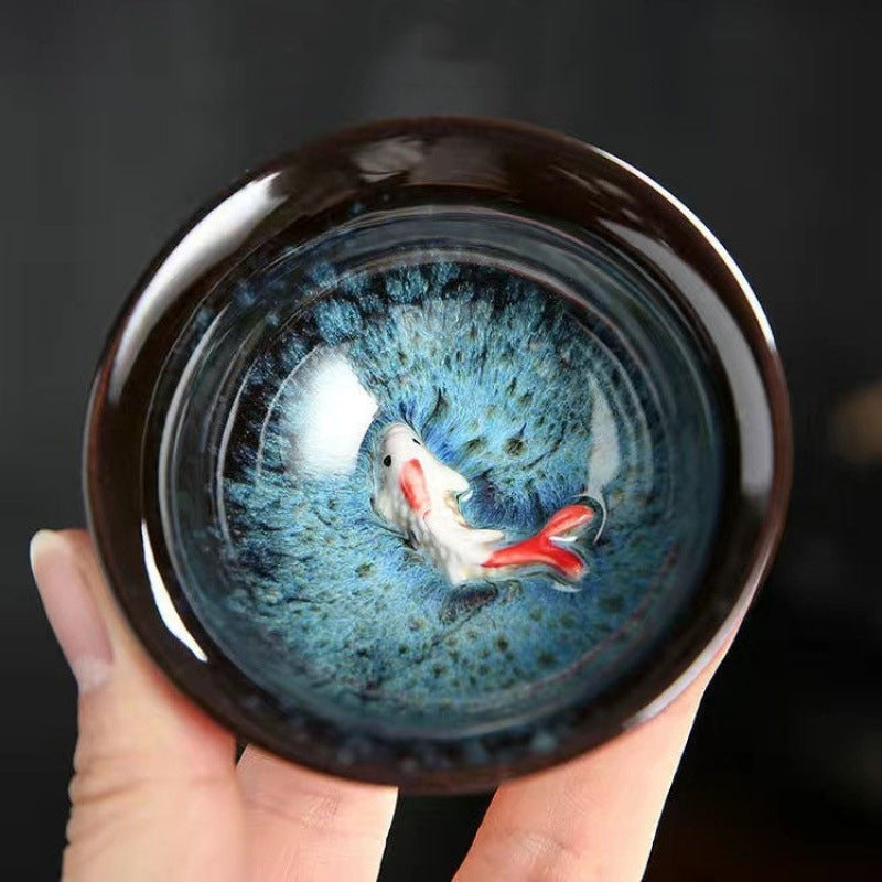 d549ee1248e16e126e8d4fc09891ac23 Buddha Stones Small Koi Fish Blue Kiln Change Chinese Jianzhan Ceramic Teacup Kung Fu Tea Cup 75ml - Image 1