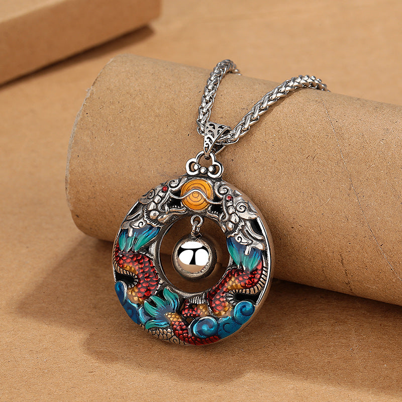 d7aba3d4c6c3d9674cfdc0e50a7467aa Buddha Stones Year of the Dragon Colorful Double Dragons Playing Bead Copper Protection Necklace Pendant - Image 1