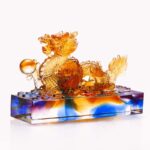Buddha Stones Handmade Multicolored Dragon Liuli Crystal Art Piece Protection Home Office Decoration