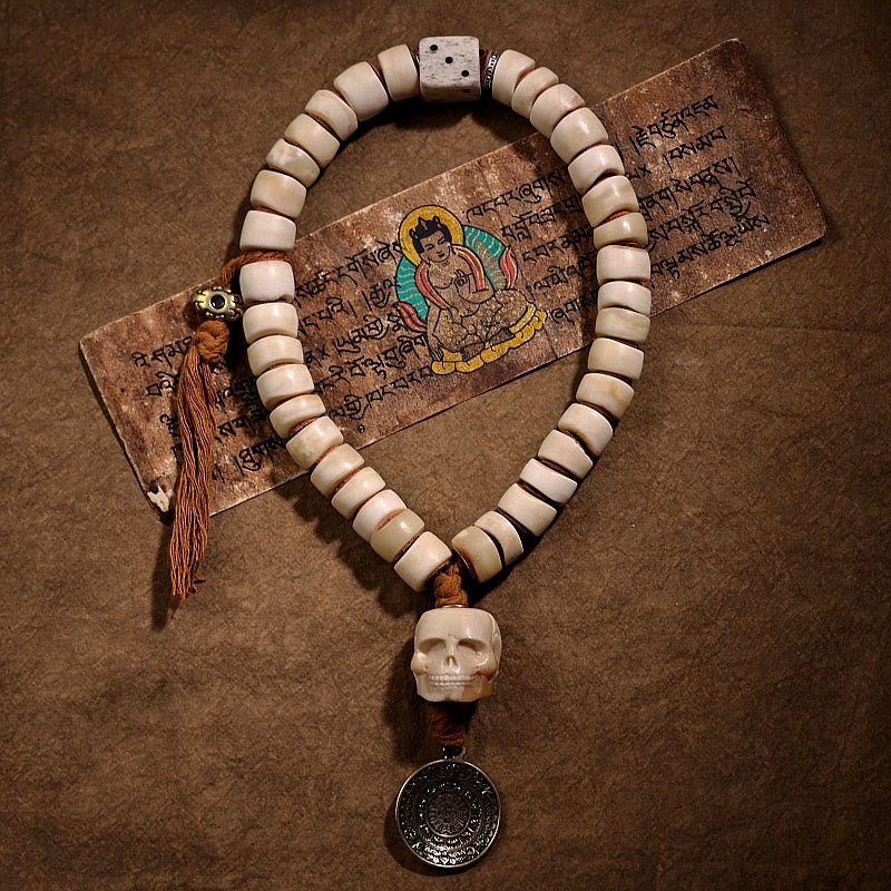 Buddha Stones Tibetan Natural Yak Bone The Lord Of The Corpse Forest Dice Chinese Zodiac Nine Palaces Eight Diagrams Strength Wrist Mala (Extra 35% Off | USE CODE: FS35)