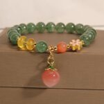 Buddha Stones Natural Green Strawberry Quartz Love Peach Charm Bracelet