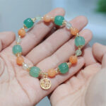 Buddha Stones Natural Golden Silk Jade Pumpkin Bead Fu Character Charm Wealth Bracelet