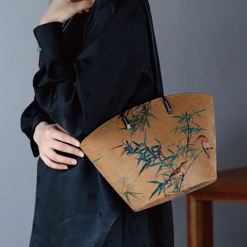 ef60e425a7938f7ac9d0716bd1c903f6-1.jpg Buddha Stones Vintage Bamboo Magpie Peony Butterfly Large Capacity Shoulder Bag Handbag