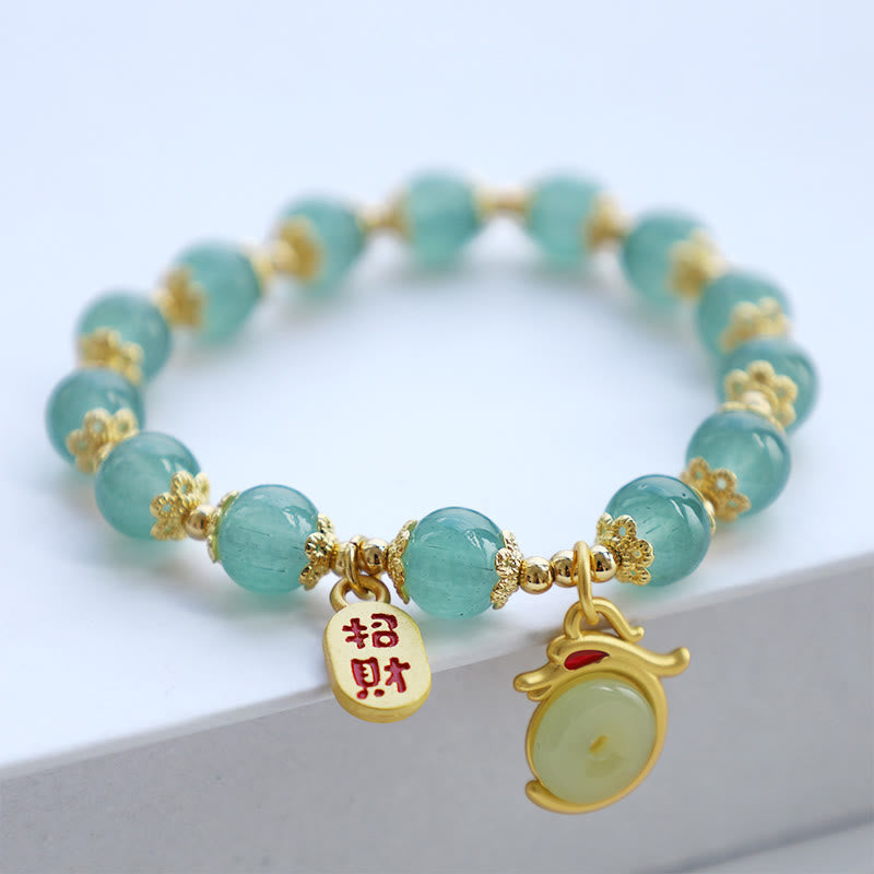 f3b3c774-0ec9-4969-91fc-b4504a111a27 Buddha Stones Year of the Dragon Red Agate Green Aventurine Peace Buckle Fu Character Lucky Fortune Bracelet - Image 1
