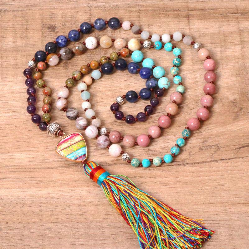 Buddha Stones Tibetan Turquoise Lazurite Zebra Jasper Balance Necklace