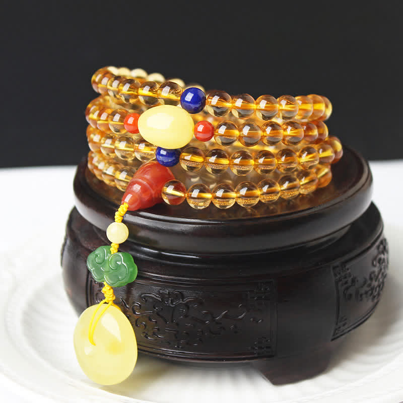 108 Mala Beads Citrine Amber PiXiu Bracelet